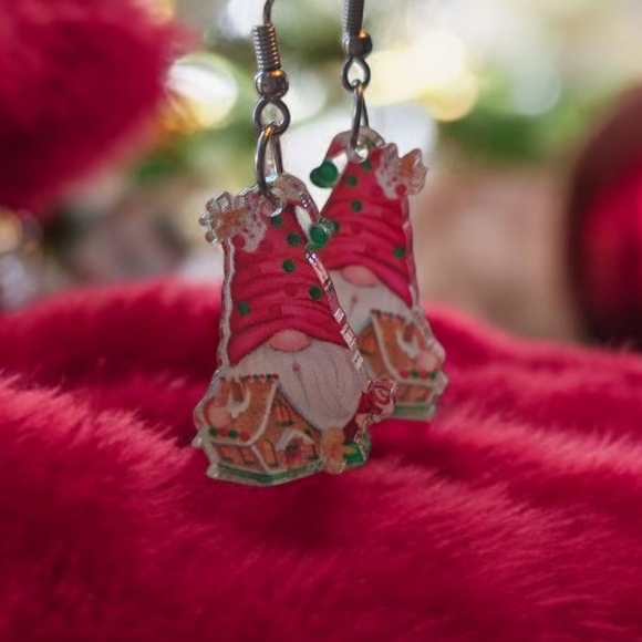 Gingerbread Gnome Christmas Earrings/Stocking Stuffer - Picture 3 of 4
